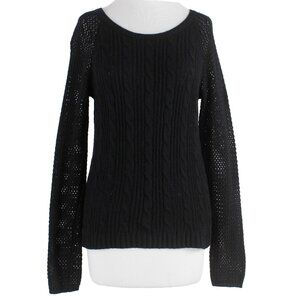 By Design $50 Sz L Black Open Knit Pull Over Cotton Nylon Sweater
